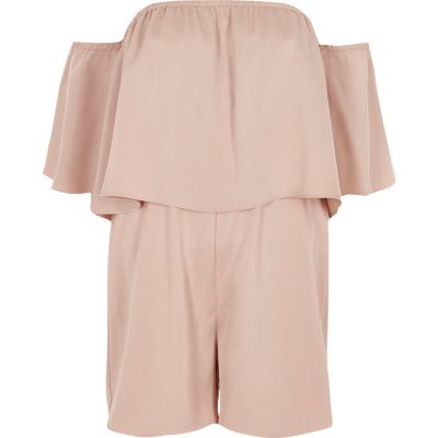 Pink double layer bardot playsuit